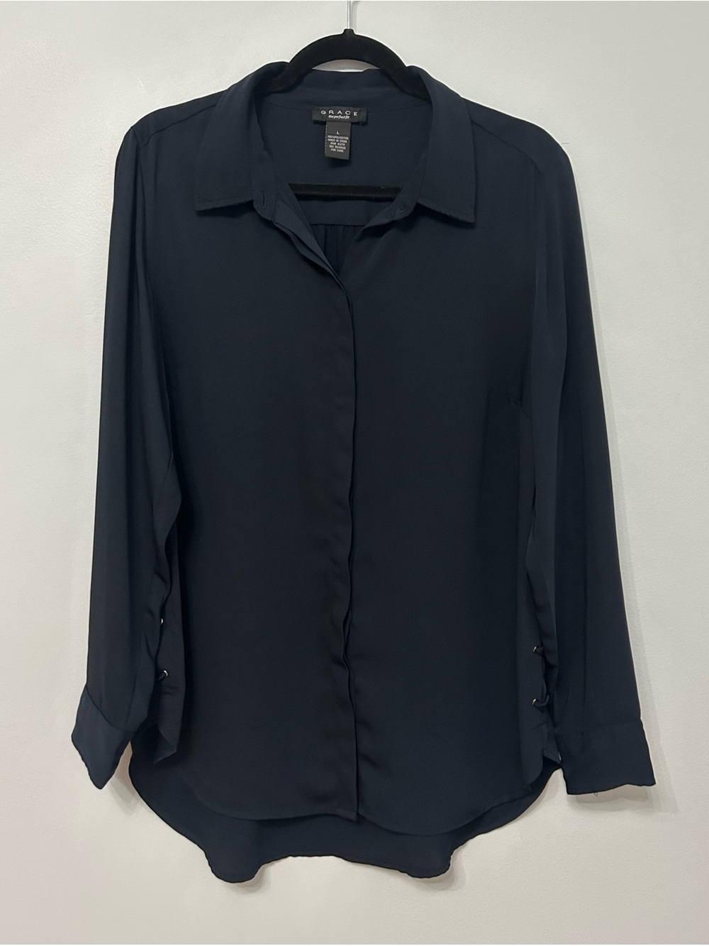 Grace Navy The Perfect Fit Long Sleeve Button Up Blouse